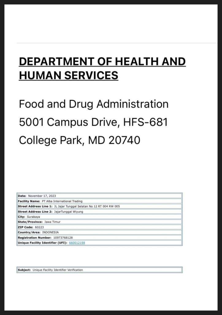 US FDA — Department of Health and Human Services facility registration
