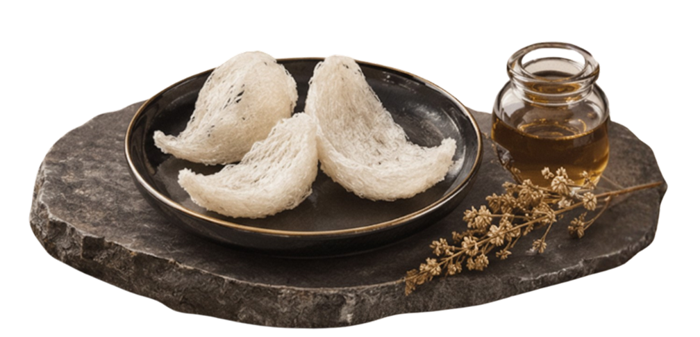 Bird's nest served on a slate plate with honey