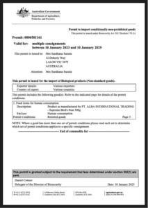 Australian Government Export Permit